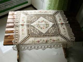 Hand Silk Ribbon Embroidered Crochet Lace Table Cloth  
