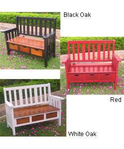 drawer Large UV Painted Acacia Bench w/ Arms  