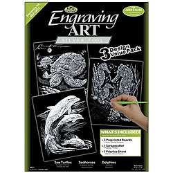 Turtle/ Sea Horse/ Dolphins Engraving Art (Pack of 3)  