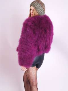 Vtg Violet OSTRICH FEATHER FUR Fox Draped SHAGGY Bolero Jacket Dress 