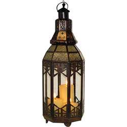 Clear Etched Glass and Metal Lantern  