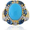 Michael Valitutti Sterling Silver Two tone Turquoise/ Blue Topaz Ring 