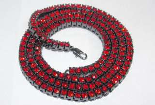 ROW 14K BLACK GOLD FINISH CHAIN BLING ALL RED CZ  
