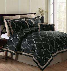Wavy Black/ Beige 8 piece Comforter Set  