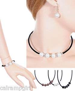 Pearl Choker Necklace Bracelet Earrings set  