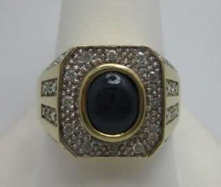 Mens Blue Star Sapphire & .30 ct t.w. Diamond Ring in 14k Yellow Gold 