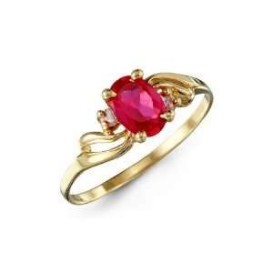  White Red Oval CZ 14k Yellow Gold Fashion Womens Ring 
