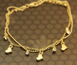 Lovely Triple Mini Hearts Charm Gold Plated Chain Bracelet Simple 