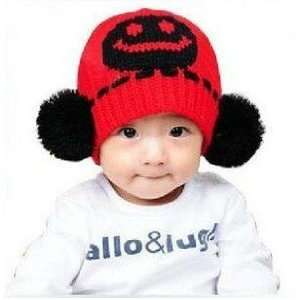 knit hat smiling face double ball cap protective ear cap 