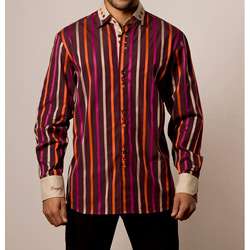 Coogi Luxe Mens European style Brown and Beige Striped Shirt 
