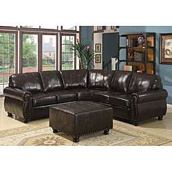 Hammond 4 piece Brown Leather Modern Sectional Sofa  
