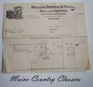 1930 Receipt DELANO, POTTER & CO. TEA & COFFEE Boston  