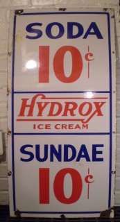   Ice Cream 10¢ Soda Sundae PORCELAIN Drug Store Fountain SIGN  