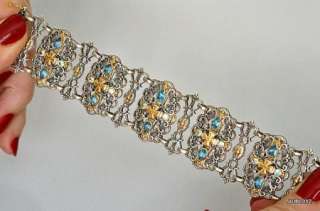 Magnificent New KONSTANTINO SS 18K Gold Blue Topaz & Crystal Wide 
