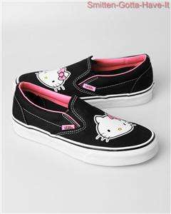   Vans HELLO KITTY New Womans 6 7 8 Face Black Slip On Sneakers Sanrio