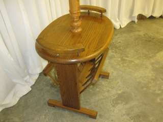 Nice Vintage Oak Side Table w Magazine Rack and Lamp All In One Great 