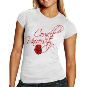  Cornell Big Red Ladies White Script and Logo T shirt 