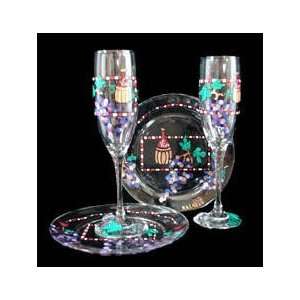  Party Palms Design   Hand Painted   Wine Glass   8 oz 