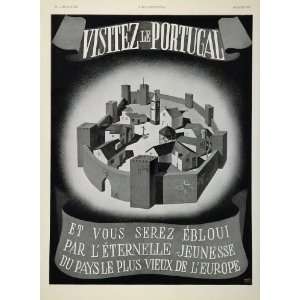  1939 Original French Travel Ad Portugal Walled City 