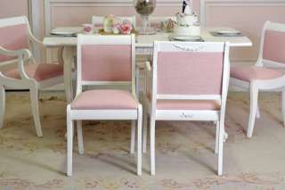 Shabby Cottage Chic White Dining Chairs Pink Linen Set of 6 Scroll 