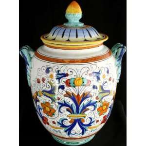   Hand Painted Italian Ricco Deruta Ginger Jar Vase Ars 