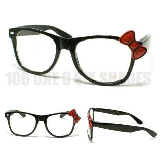   LENSES Eyeglass Frame with Cute Red Bow Retro Nerd Geek Style  