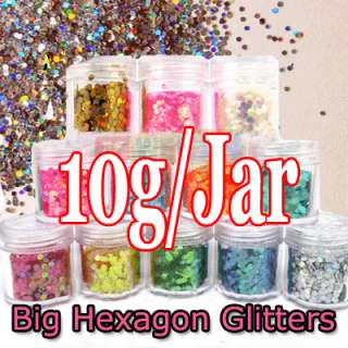 12 BIG HEXAGON GLITTER NAIL ART DECORATION TOOL 10G/Jar  