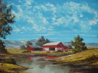 Heyer Signed Original Huge Landscape Farm Oil Painting  