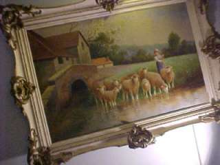 VERY LARGE OLD PAINTING OF SHEEP WONDERFUL  