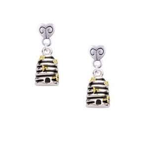 Small Beehive with 4 Bees Mini Heart Charm Earrings Arts 