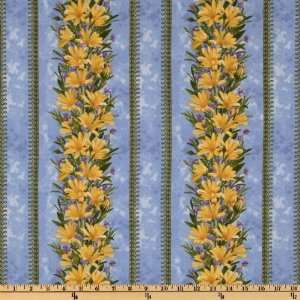   Floral Stripes Blue Fabric By The Yard Arts, Crafts & Sewing