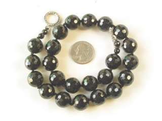 Necklace Black Onyx 16mm Facet Round Beads 925  