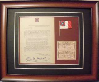 Civil War confederate Documents & Flag Framed  