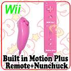 PINK Wii Remote Built in Motion Plus + Nunchuck Controller For 