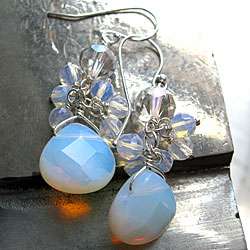 Sterling Silver Crystal and Glass Moon Shimmer Earrings (USA 