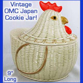 Vtg Ceramic WOVEN BASKET HEN Nest COOKIE JAR OMC Japan  