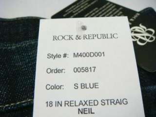 NWT Rock & Republic Mens NEIL Straight S Blue Jeans  