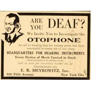 1917 Vintage Ad Deafness Deaf Man Otophone Hearing Aid   Original 