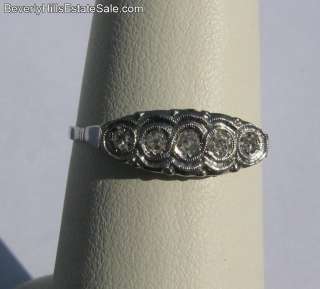 Antique Art Deco 5 Diamond 18k White Gold Ring  
