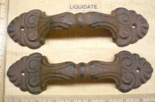 pair of Lg Ornate DOOR HANDLES 8 3/4x2 1/2 cast iron  