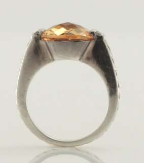 David Yurman Sterling Silver Citrine Diamond Accent Cocktail Ring Size 