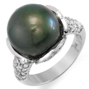 Tahitian Pearl and Diamond Ring in 14K White Gold, 1.10ctw