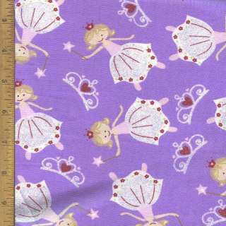 Princess & Crown with glitter Cotton fabric by the yard  