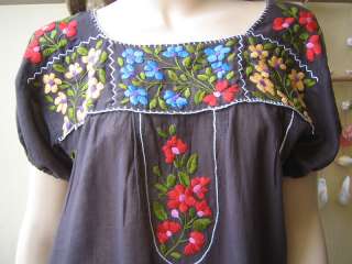 Vtg Mexican Embroidered Baby doll Dress Tunic Top NV  