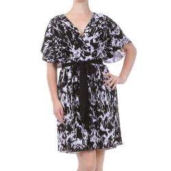 Tabeez Womens Plus Size Black/White Brushstroke Kimono Dress 