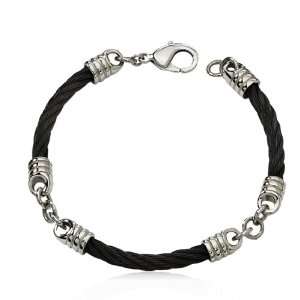  Mens Stainless Steel and Black Section Bracelet Jewelry