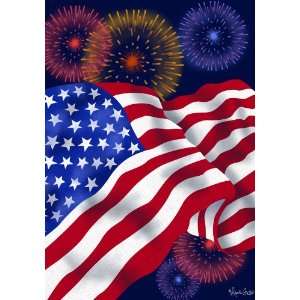 USA Flag & Fireworks   Standard Size 28 Inch X 40 Inch Decorative Flag 