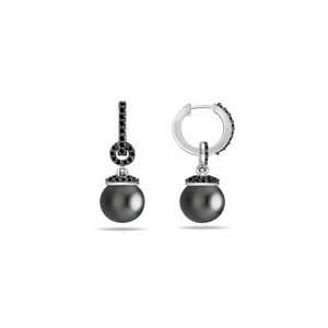 0.68 Cts Black Diamond & Tahitian Pearl Dangling Earrings 