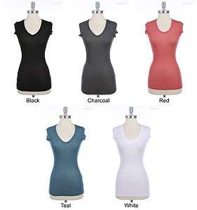   Solid Plain Cap Sleeve V Neck T Shirt Top Comfy VARIOUS COLOR and SIZE