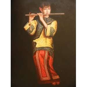  24X36 inch Figure Art Oil Painting Chinese Blowing Girl 